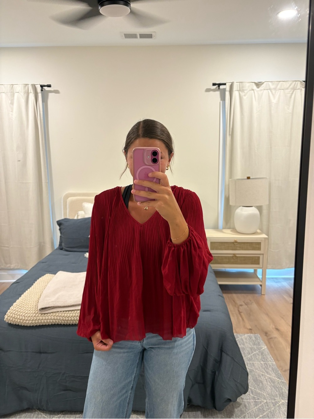 Quince Chiffon Pleated VNeck Blouse Size Small